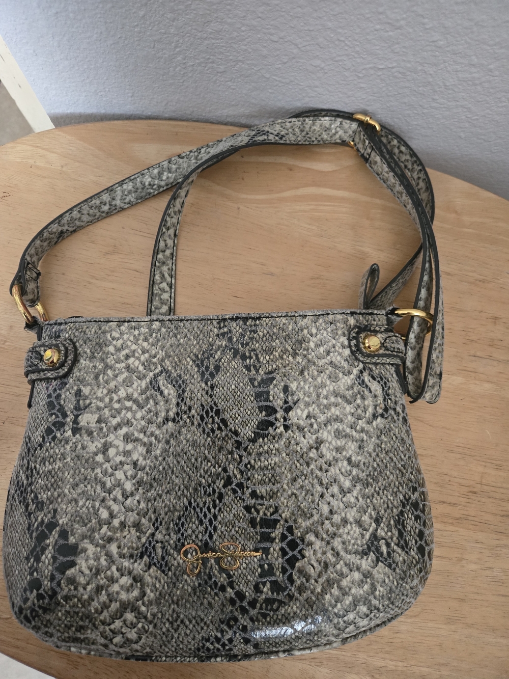 Jessica Simpson Snake-Print Crossbody Bag in Gray and Black